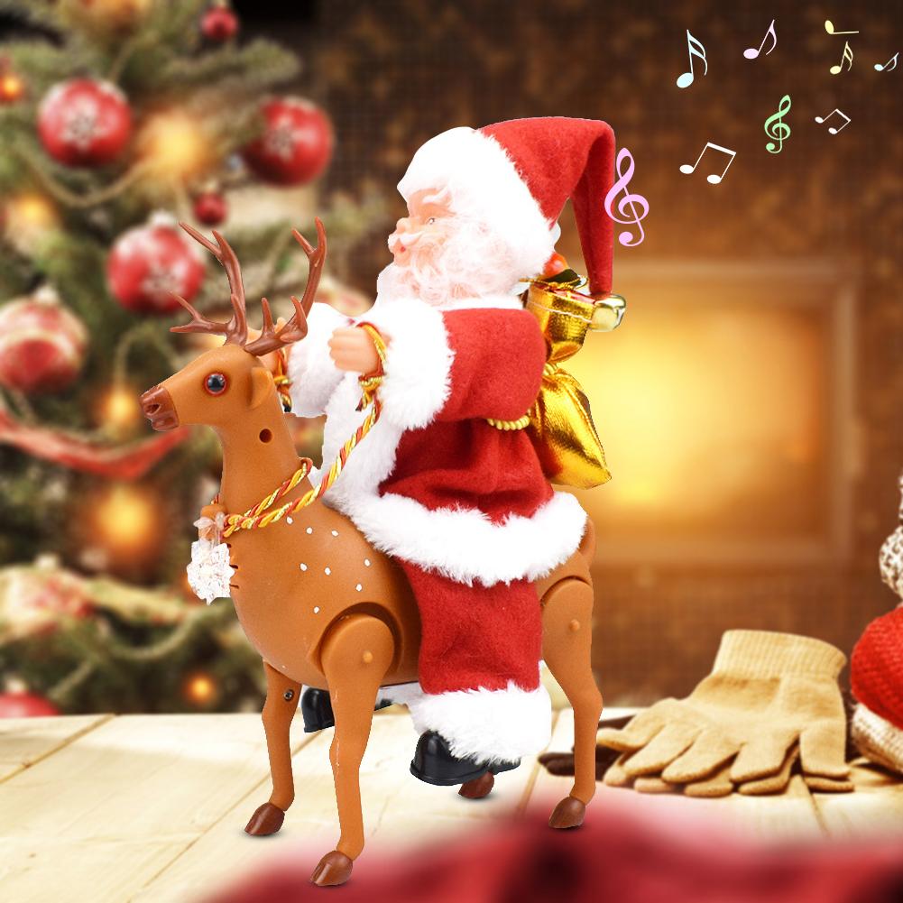 Creatieve Santa Pop Met Paardrijden Herten Elektrische Muziek Speelgoed Xmas Ornament Decor Milieubescherming En Duurzaamheid