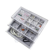 Acrylic Jewelry Storage Box Makeup Organizer Ring Earring Case Women Necklace Pendants Tray Jewelry Display Organizer