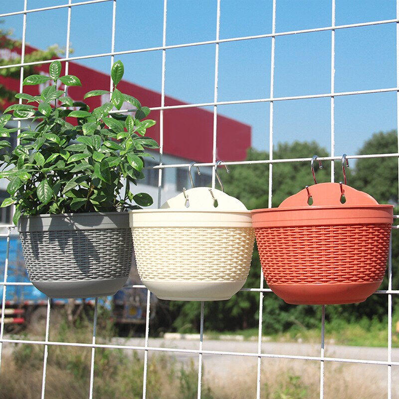 1Pc naścienny doniczka imitacja Rattan tkactwo półokrągłe doniczka roślina balkonowa wisząca ściana ogrodu kosz wystrój