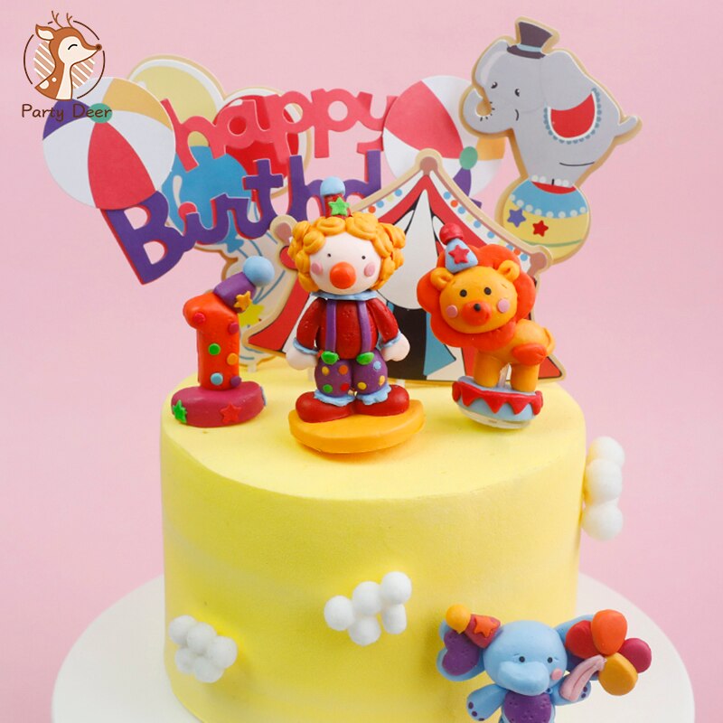 Leeuw Circus Clown Olifant Bal Cake Topper Voor Verjaardag Decoratie Bruiloft Benodigdheden Baby Shower Bakken Dessert Kid Liefde