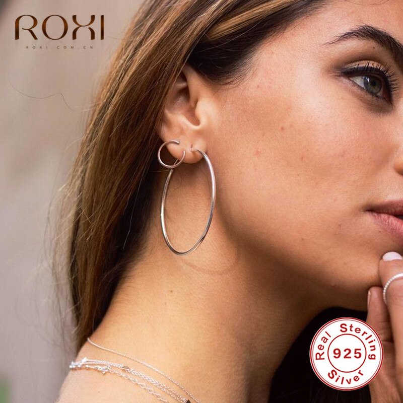 ROXI Large Hoop Earrings Big Smooth Circle Earrings 925 Sterling Silver Exaggerated Brand Loop Earrings for Women Jewelry Brinco