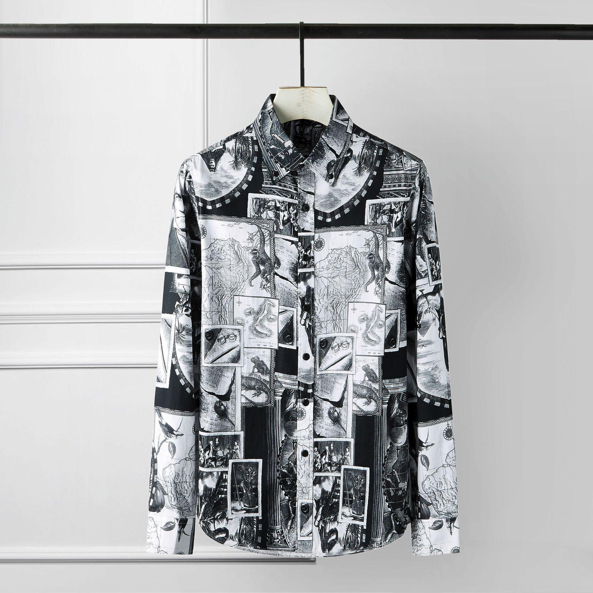 Minglu heren overhemd luxe digitaal bedrukt feest heren overhemden lange mouwen casual heren overhemden plus size 4xl slim fit overhemden heren: M