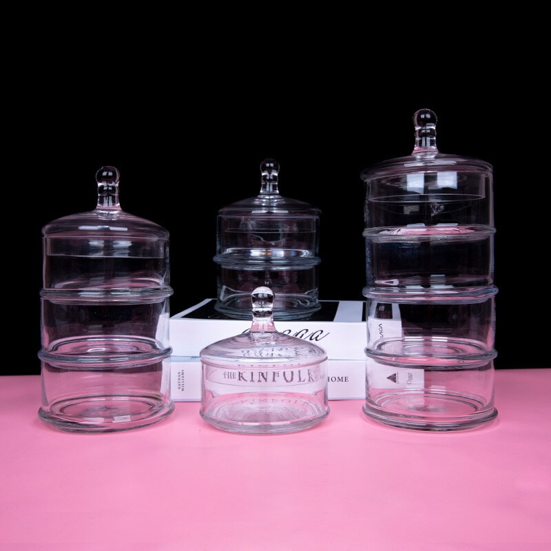 Crystal Candy Jar Transparent Glass with Lid Four Floors Food Storage Tank Home Use Desktop Multi-layer Decoration Glass Jar
