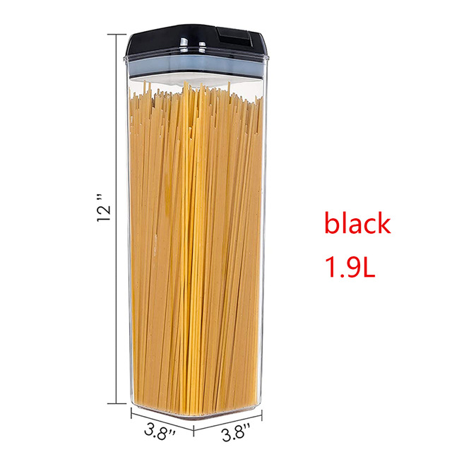 1PCS Airtight Cereals Storage Containers with Lid-Plastic Transparent Sealed Kitchen Vacuum Box Bulk Food Refrigerator Organizer: black 1900ml