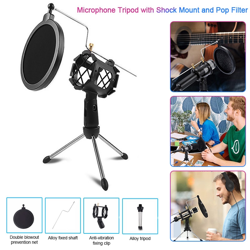 Mini Desktop Microfoon Statief Met Shock Mount Microfoon Houder Filter Voor Studio Opname Broadcasting Zingen Vergadering