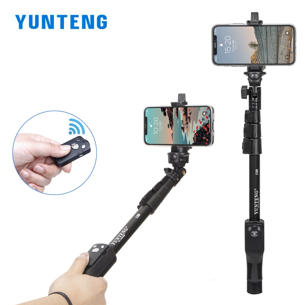 100% Originele Yunteng 1288 Selfie Sticks Handheld Monopod + Telefoon Houder + Bluetooth Shutter Voor Telefoon Gopro Camera