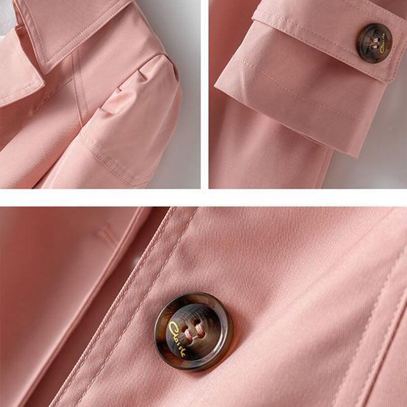 Vår höst enfärgad trenchcoat dam enkelknäppt khaki svart rosa beige vindjacka ytterkläder casual toppar  jh33