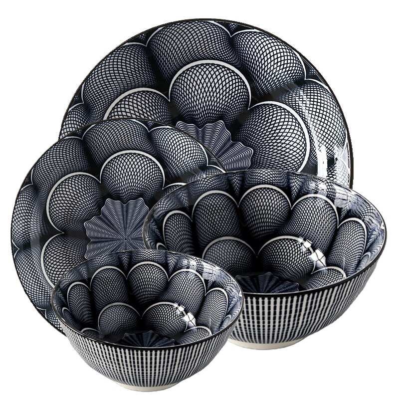 Assiette en céramique bol ensemble 4 pièces/Combo sous-glaçure forme ronde porcelaine vaisselle Support four lave-vaisselle CZY1017-4S: 17