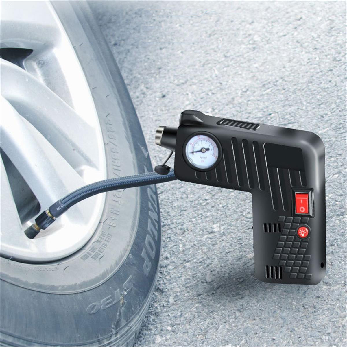 Draagbare 12V Auto Air Compressor Tire Inflator Handheld Elektrische Power Auto Luchtpomp Met Manometer Flash Light Veiligheid hamer