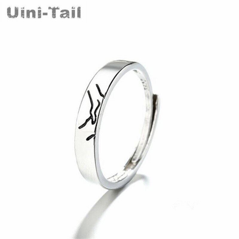 Uini-Tail 925 Sterling Silver Holder Hand Couple Opening Ring Trendy Flowing Jewelry ED707