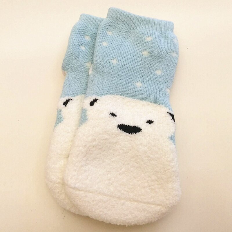 Skarpety dziecięce ciepły polarny koralowy skarpety dziecięce zimowe bawełniane chłopcy dziewczęce obuwie grube dziecięce skarpetki w zwierzątka antypoślizgowe kryty śliczne śliczne: Niebo niebieski / 2 To 4 Years Old
