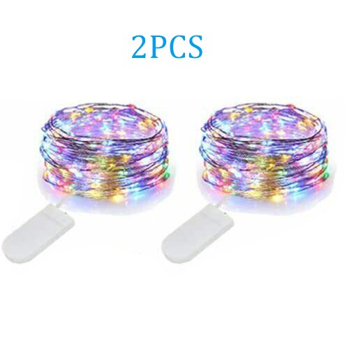 2M LED String light Silver Wire Fairy Light Firefly Lights Battery Operated Garland Home Christmas Wedding Party Decoration: 2M 2PCS Colorful