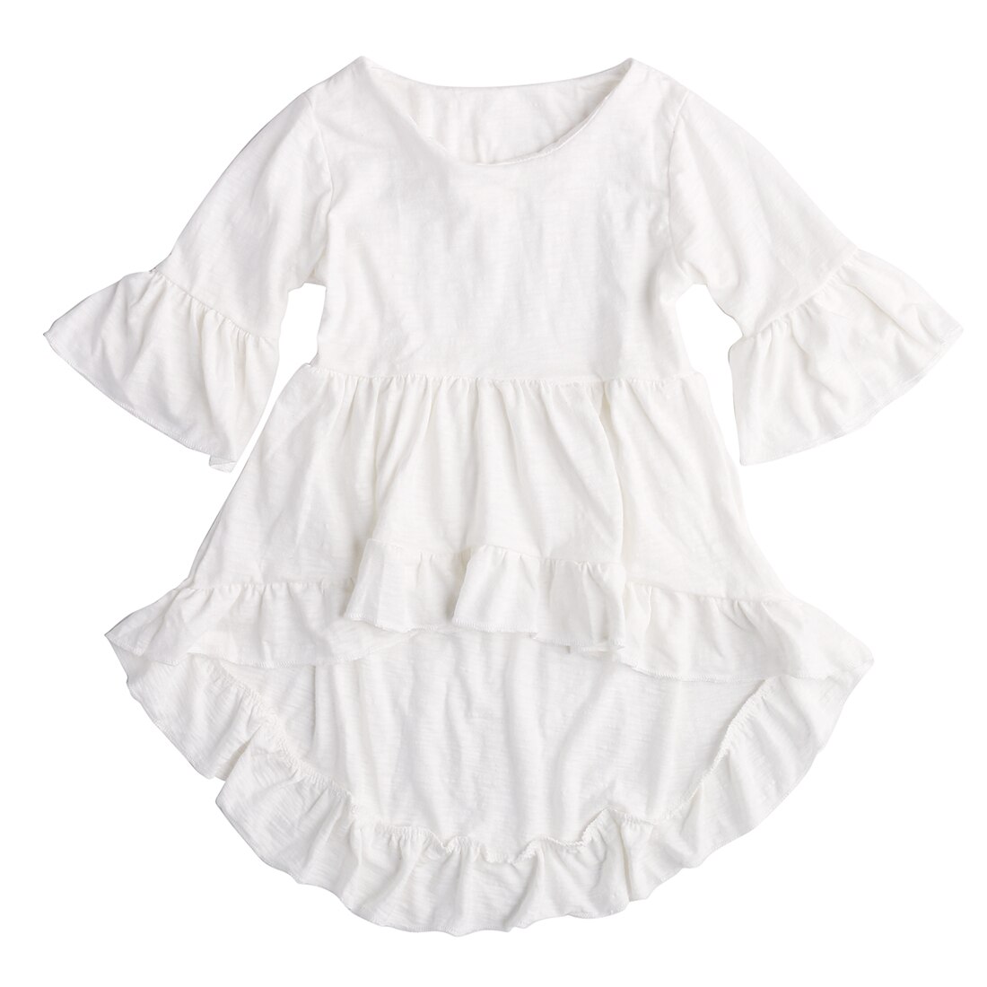 Blusa blanca para niños y niñas, camisas de verano de manga corta acampanada con volantes para niños, camisas casuales de algodón para niñas, ropa para bebés