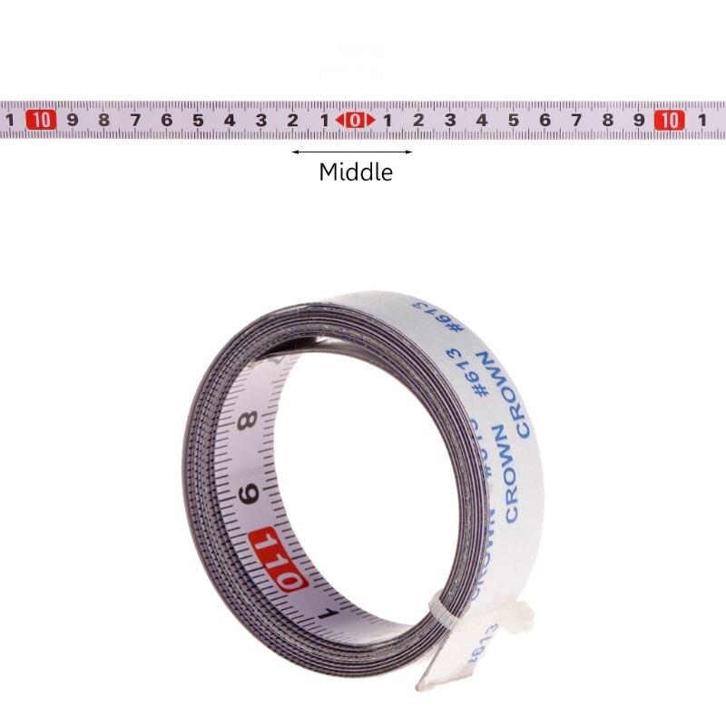 Miter Track Tape Measure Self Adhesive Metric Steel Ruler Miter Saw Scale For T-track Router Table Saw Band Track 1/2/3/5M: Middle to both sides / 2M