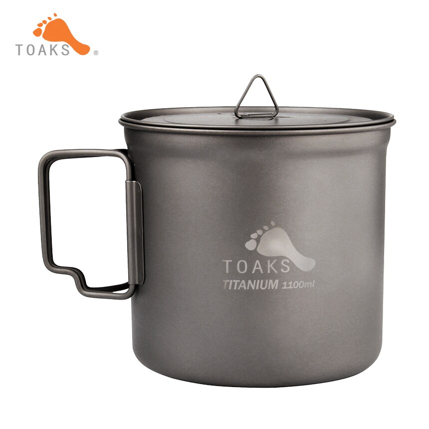 TOAKS 1100ml Titanium Pot Outdoor Camping Ultralight Titanium Cup with Cover POT-1100 with Mesh bag