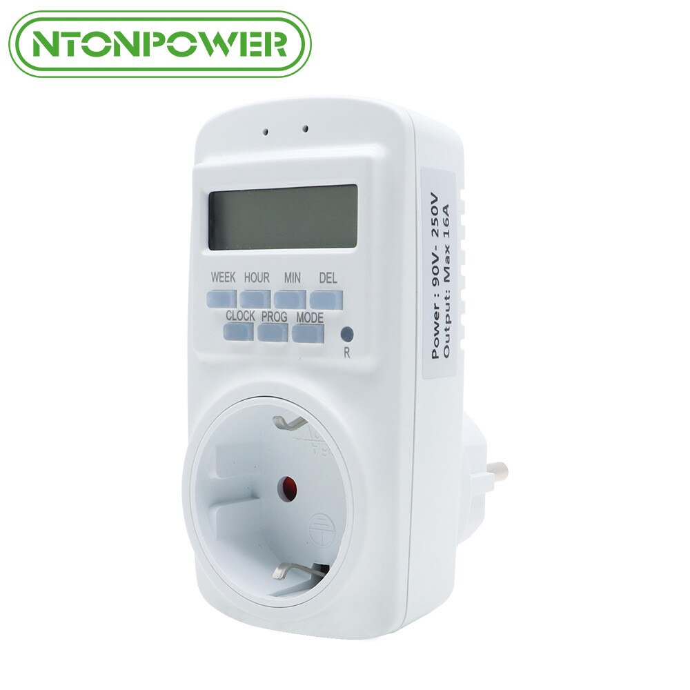 NTONPOWER Smart Socket Electronic Digital Timer Switch EU Power Plug wall Socket With Timer for Kitchen bedroom and office: White