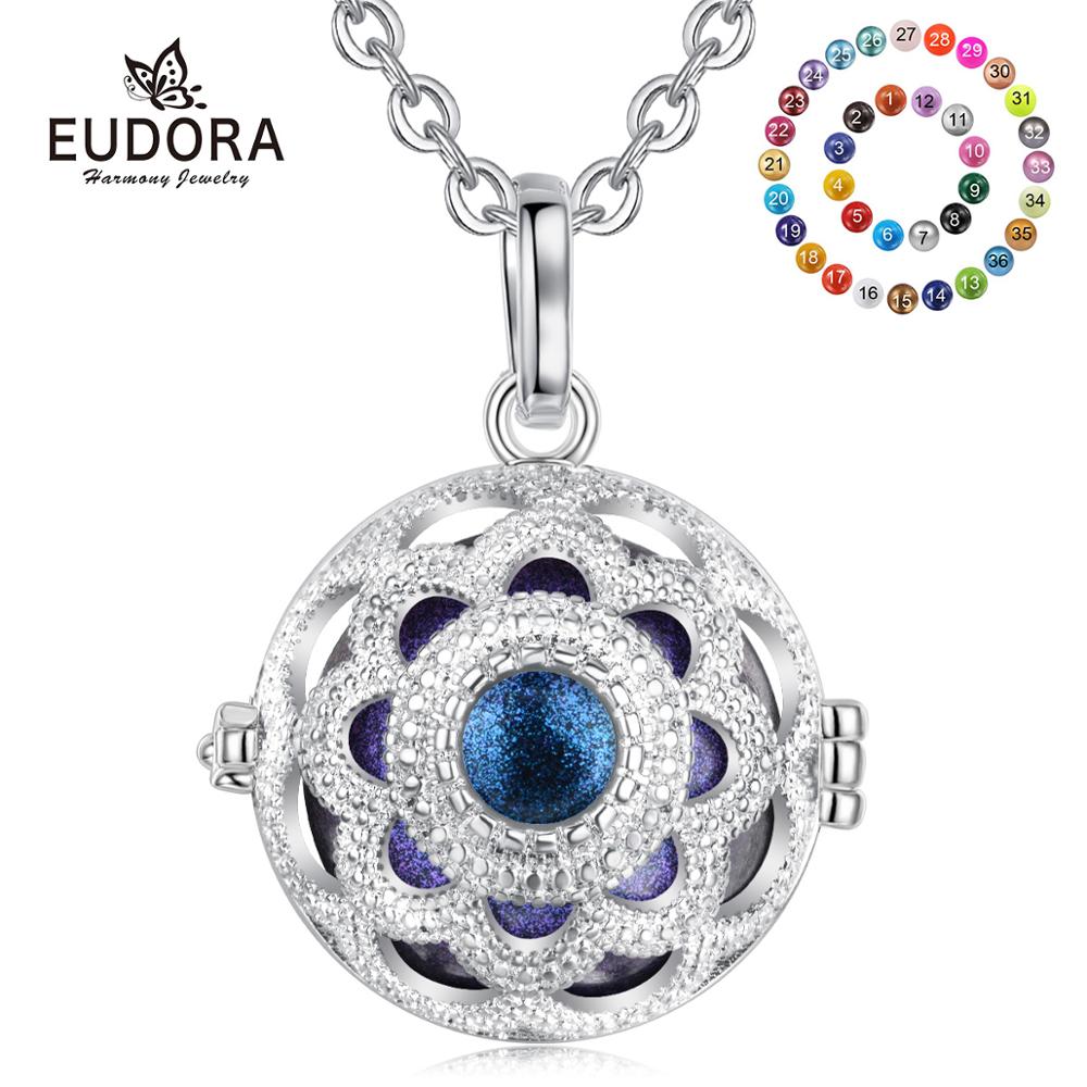 Eudora 20mm Lotus Flower Cage Harmony Ball Chime Bell Pendant Angel Caller Bola Necklace for Baby Pregnancy Jewelry K375