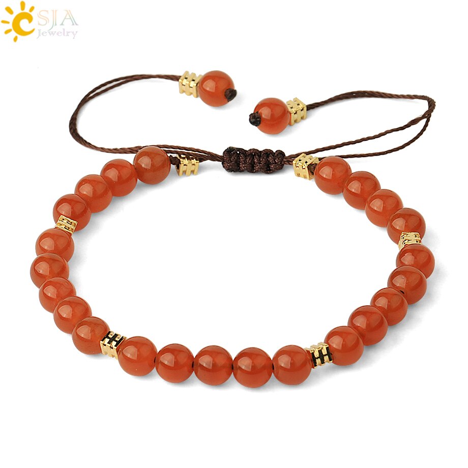 Csja 6Mm Natuursteen Strand Armbanden Paars Crystal Lapis Quartz Bead Gevlochten Touw Verstelbare Vrouwen Mannen Mode Armband G544: Red Agate