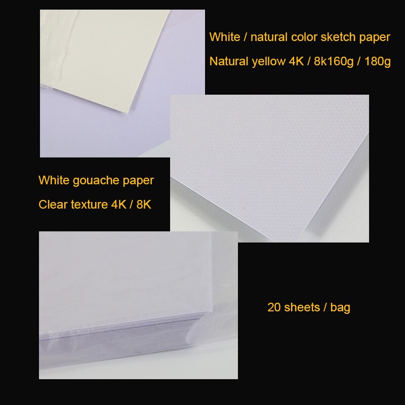 Papier Gouache 4k 8k, 20 pièces de papier pour croquis, peinture au plomb, aquarelle, dessin artistique pour artistes et étudiants