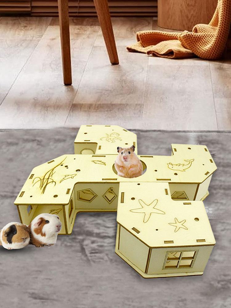 Labirynt dla chomika T tunelek Akcesoria robić klatki dla chomika Drewniany domek Gry logiczne Zabawki dla zwierząt dla szynszyli fretki królika jeża szczurówkowego