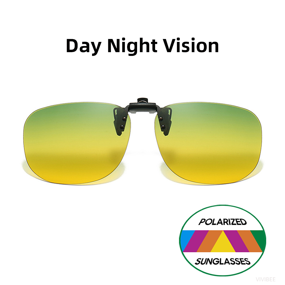 VIVIBEE Flip Up Clip On Sunglasses Polarized Men Square UV400 Photochromic Night Vision Women Classic Mirror Clips: WHITE / WHITE