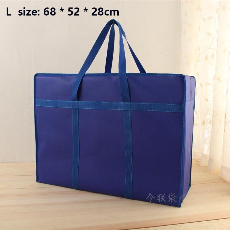 Oversized woven bag moving bag Oxford cloth luggage packing bag waterproof storage snakeskin bag thick non-woven bag: Royal blue  L