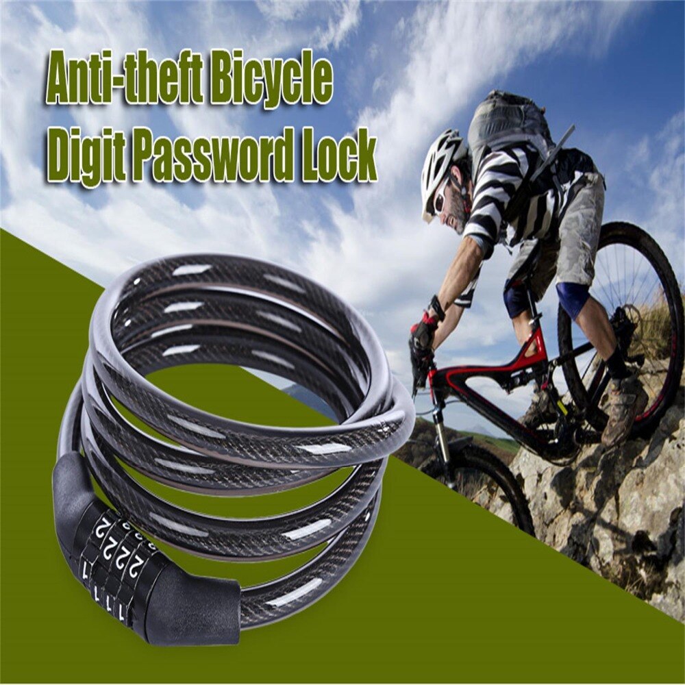 Bike 120cm Chains Blocks and anti-theft Cord Cable Lock Tough Security Coded Steel Wiring Bicycle Lock 4 Digit Code Combination