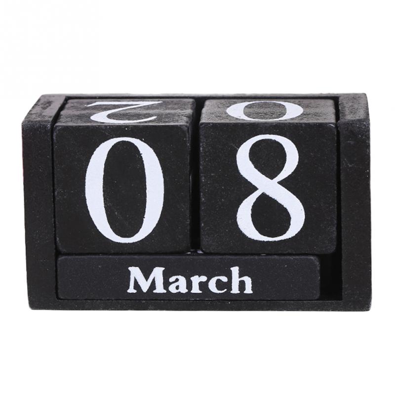 Month Date Display Desk Decoration Wood Block Planner Desktop Living Room DIY Wood Calendar Reusable Home Office Decor: Black