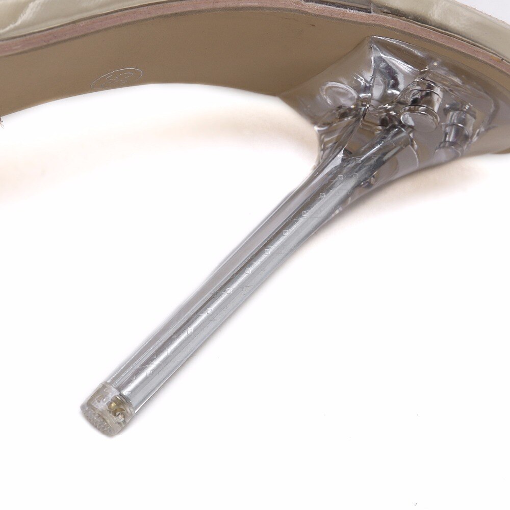 AIYKAZYSDL Crystal PVC Clear Heels Thin Heels Stilettos Women Pumps Open Toe High Heels Shoes Buckle Strap Diamonds Sapatos