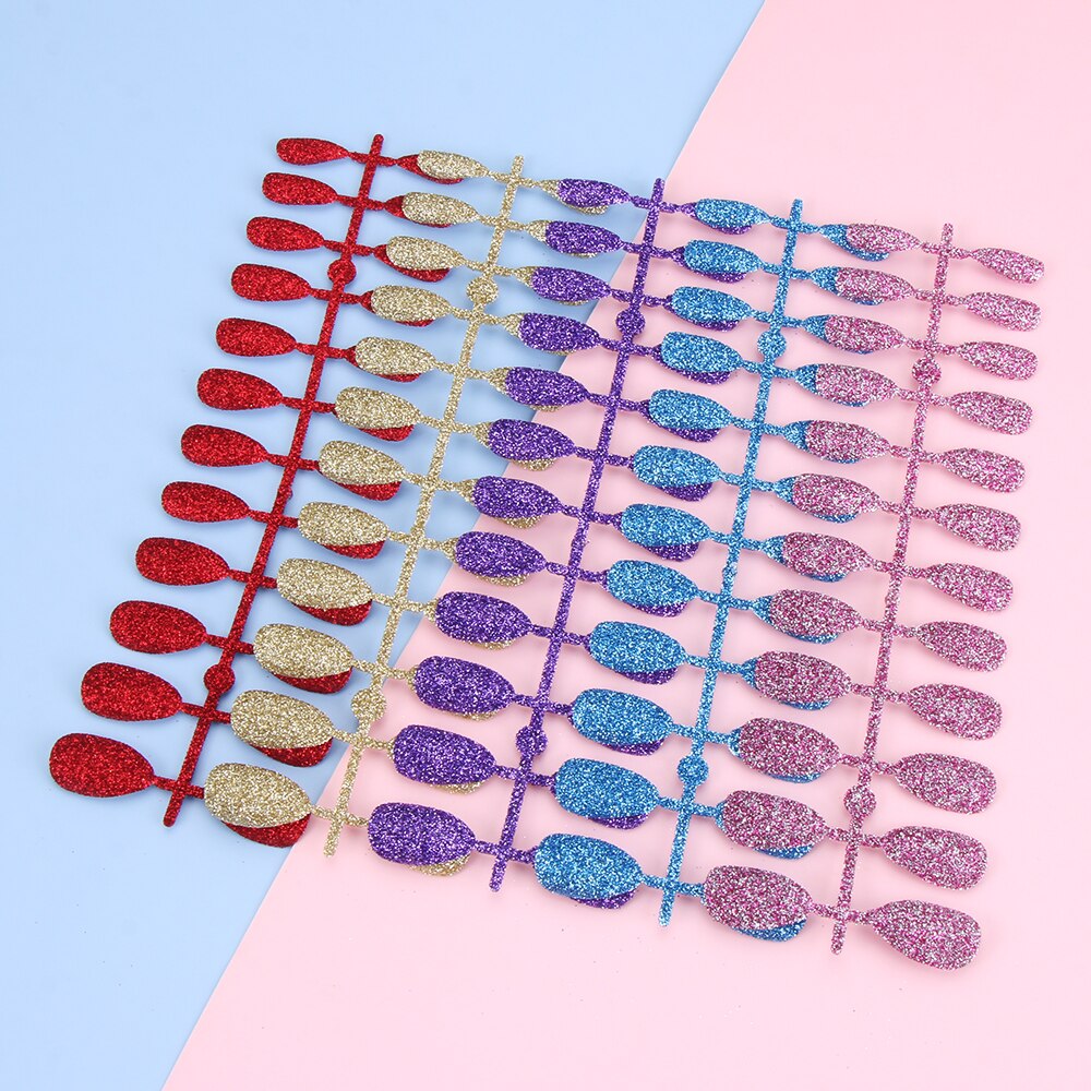 Faux ongles ballerine détachables, accessoire de manucure, 24 pièces, à paillettes de couleur bonbon, à porter, couverture complète