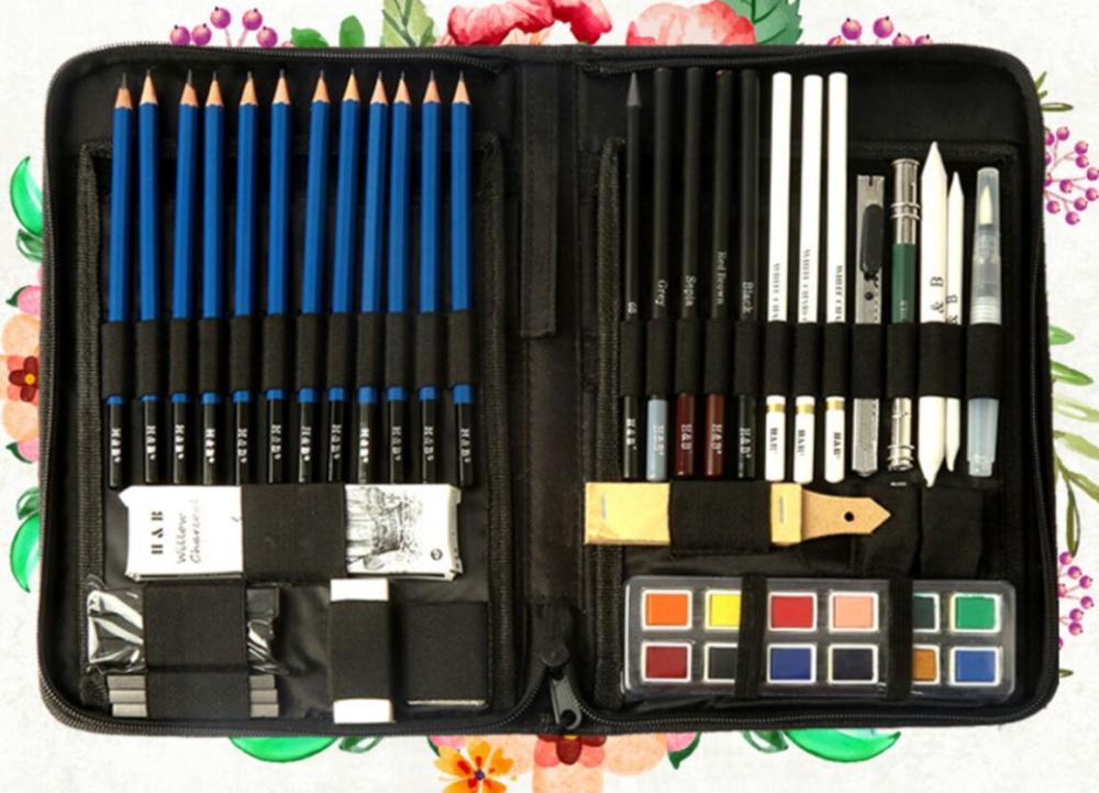32/48/55pc/set sketch drawing pencil art brush pencil adult kids learning pencils school office supplies easy color: 55 pc