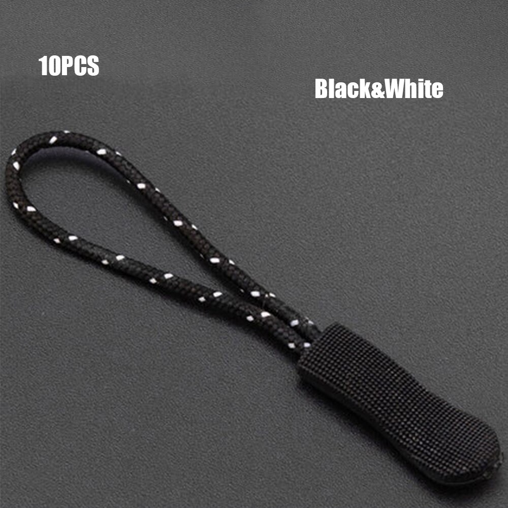 10 Pcs Zipper Pull Puller End Fit Rope Tag Fixer Zip Cord Tab Replacement Clip Broken Buckle Travel Bag Suitcase Tent Backpack: black white