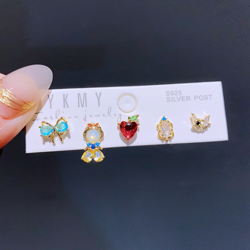 Gemischte 5 teile/satz Bunte Zirkon Kristall Märchen Zucht Ohrringe für Frauen Mädchen Party Schmuck