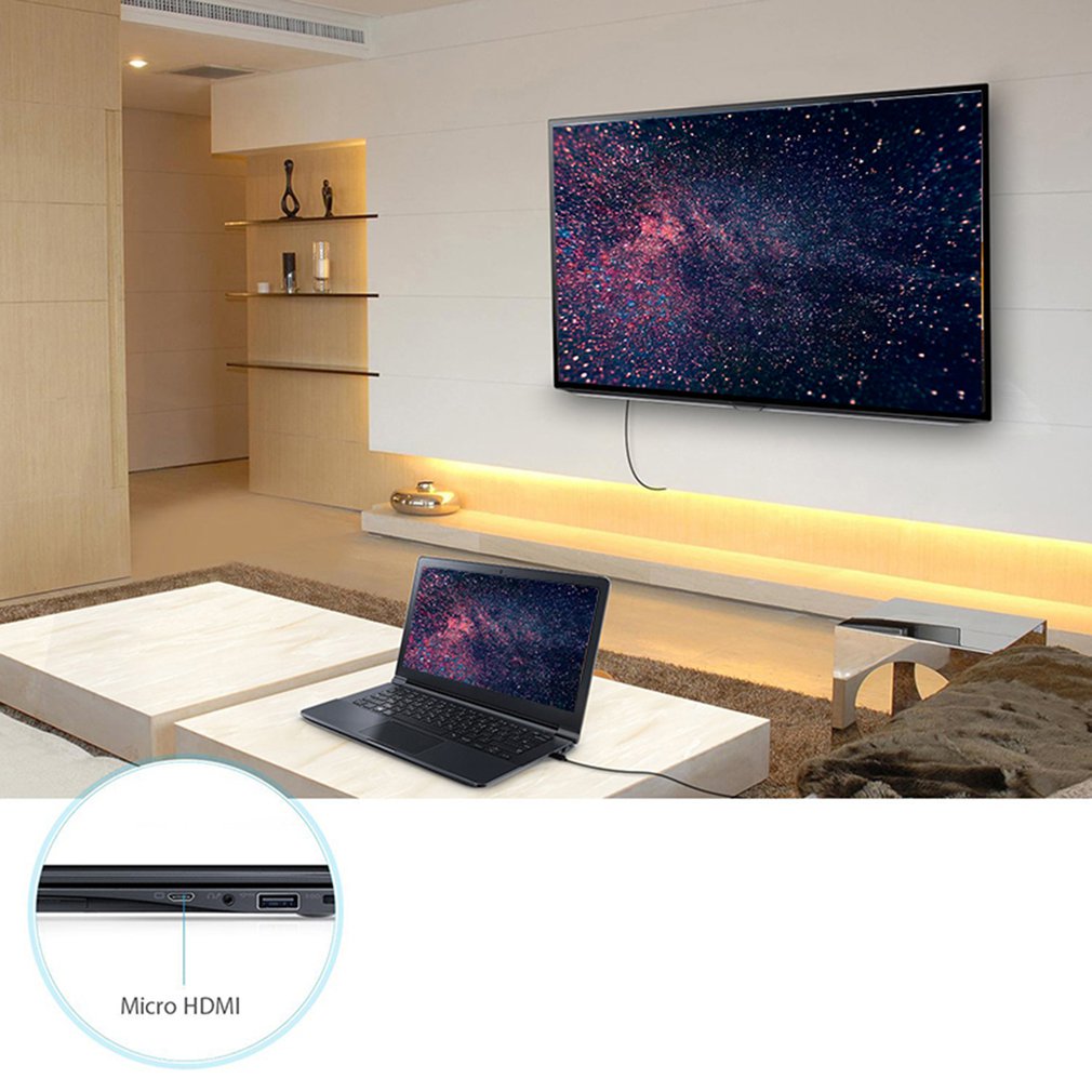 2m 1080P Micro HDMI to HDMI Adapter Cable Cord for Phone Tablet Camera TV