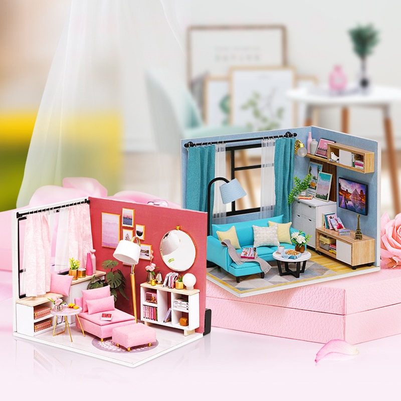 Meubels Poppenhuis Houten Miniatuur DIY Poppenhuis Meubels Kit Monteren Pop Home Speelgoed Voor Kerst Kinderen Meisje