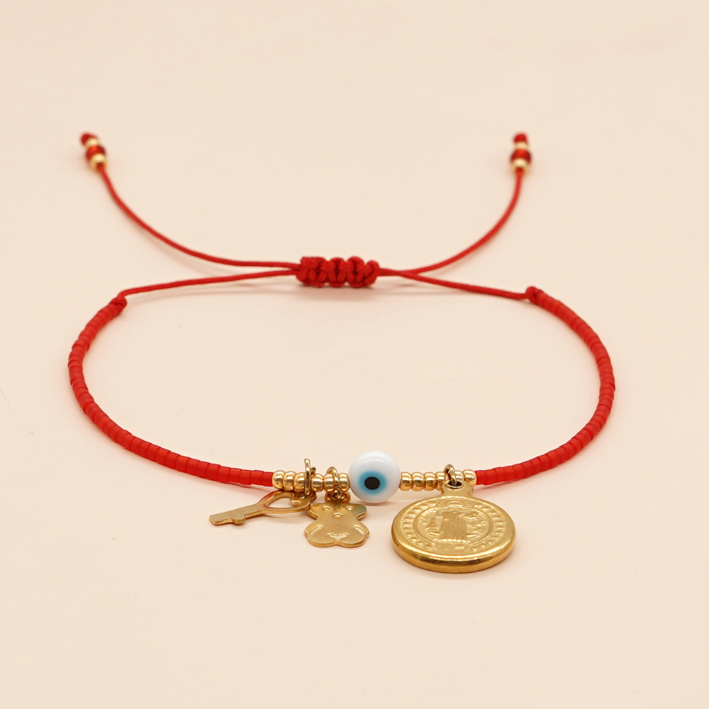 Go2Boho-Pulseras con dijes de cadenas multicapa para hombre y mujer, pulsera de la suerte con cuentas de mal de ojo, cuerda roja, de joyería hecho a mano: Cobalto violeta