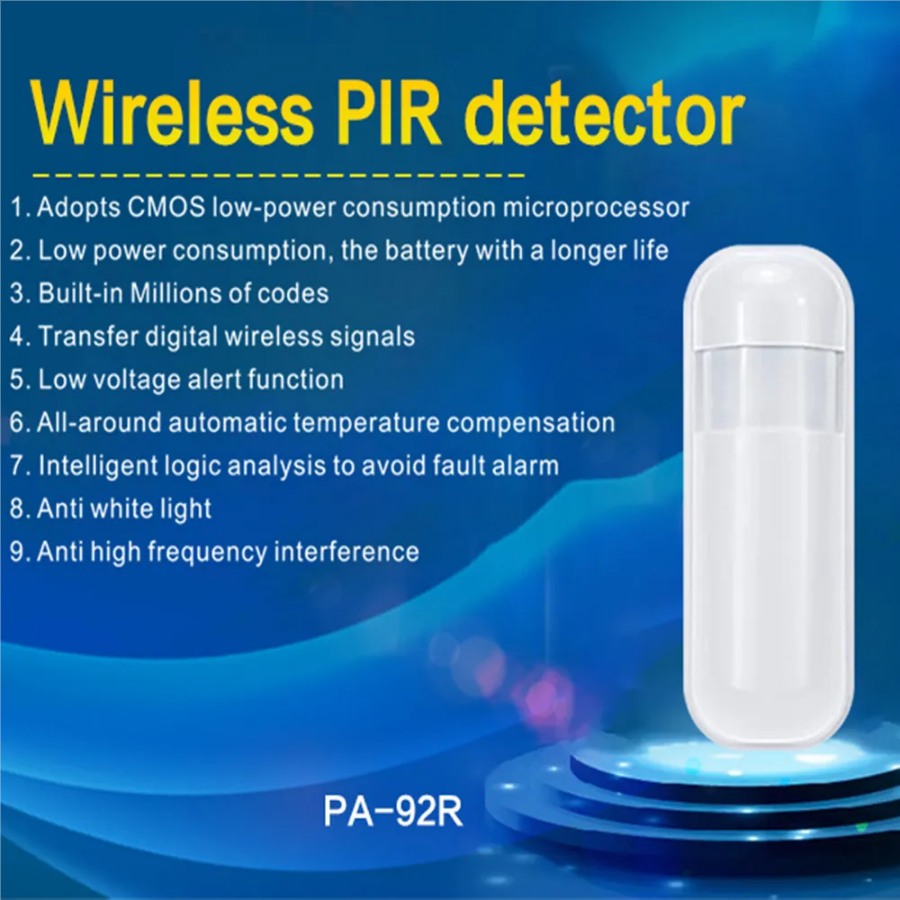 PGST-92R draadloze bewegingssensor voor thuis, 433 MHz miniatuur infrarood PIR-detector, onafhankelijk alarm, 433 MHz, geschikt voor GP-103 107