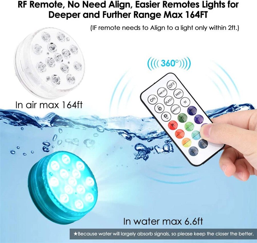 13 LED RGB Submersible Light with Suction Cups and Magnets IP68 Waterproof Fountain Swimming Pool Light Underwater Night Lamp