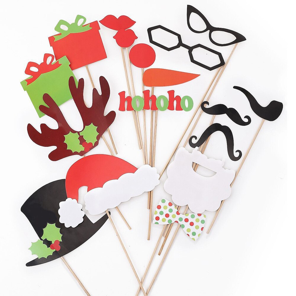 17/28pcs Photographing Photos Props with Sticks Santa Claus Pattern Funny Birthday Party Wedding Entertainment Tools Souvenir: 17pcs