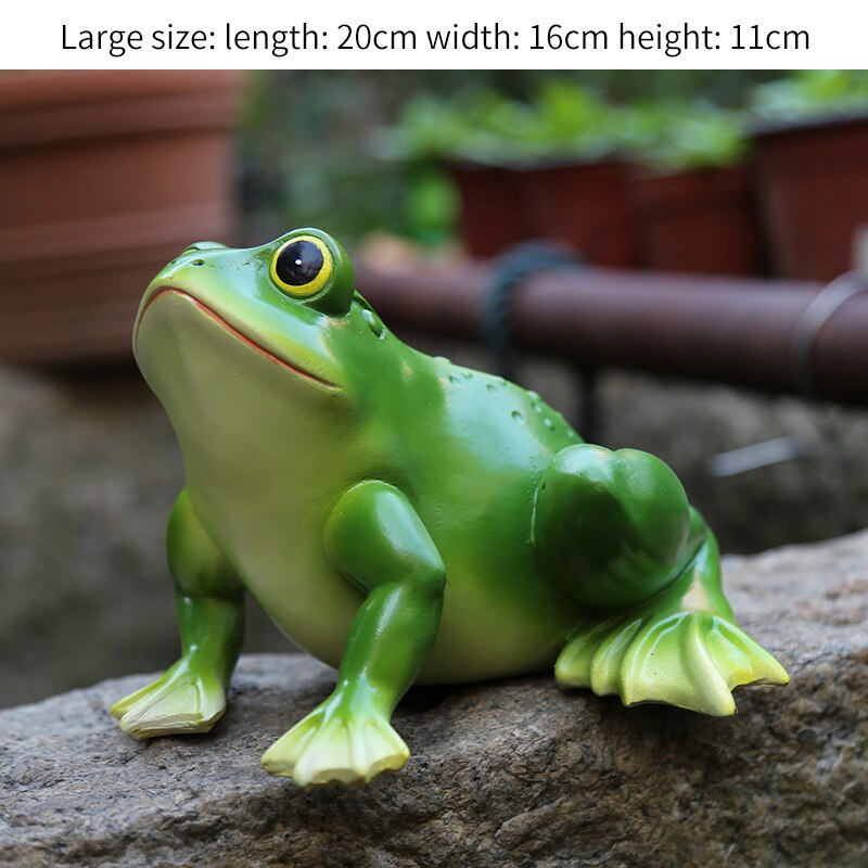 Garden Frog Statue Resin Cute Animal Frog Sculpture Home Desk Ornament Outdoor Garden Yard Grass Plant Decoration: L
