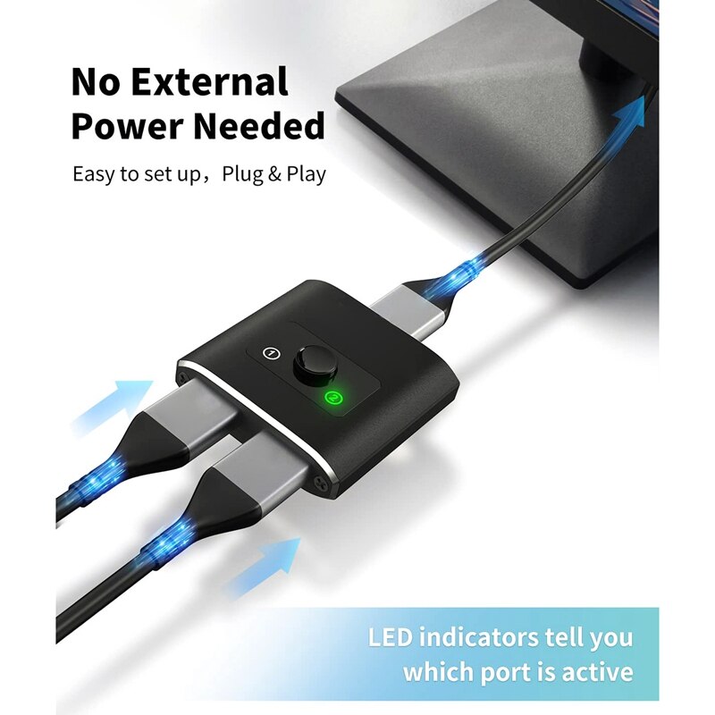 HD Switch 4K @30HZ Switcher Two-in One-Out HD Video 1 in and 2 Out Intelligent Two-Way Switching