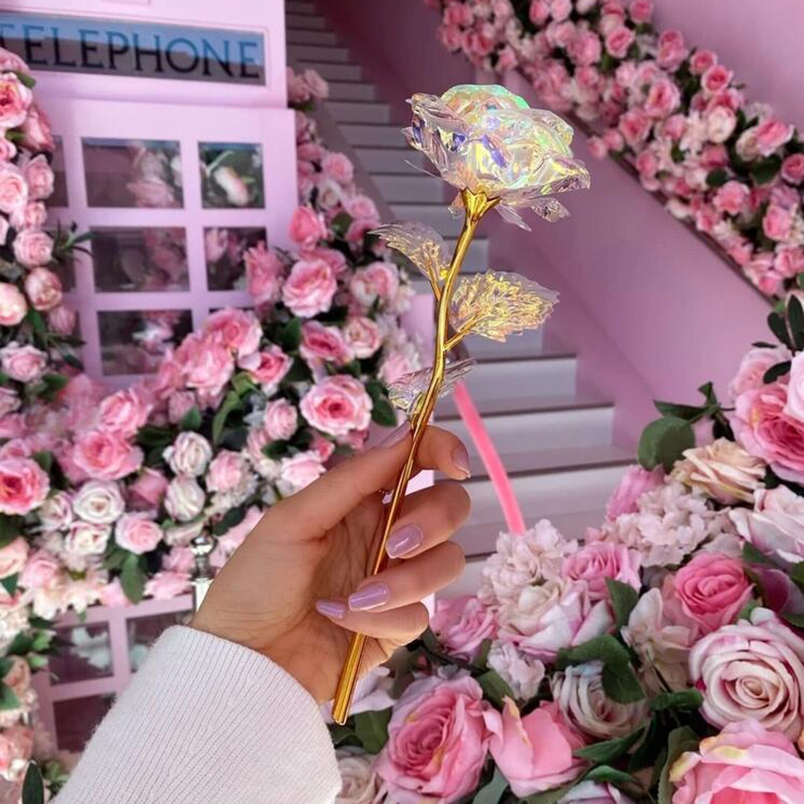 10 stk valentinsdag gullfolie roseblomster kunstig bukett 24k uten lys hjemmedekorasjon sztuczne kwiaty
