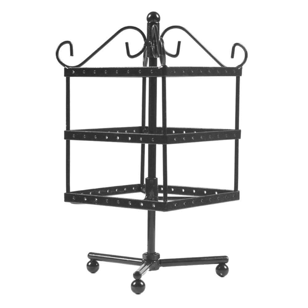 Présentoir rotatif en métal à 72 trous pour bijoux, organisateur de colliers, présentoir de décor: Black Square
