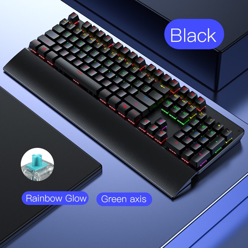 Wired Gaming Keyboard Blue Black Switch Mechanical Keyboard RGB Backlit 104 keys Anti-ghosting Laptop PC Gamer Pink Keyboards: black1 withhand rest