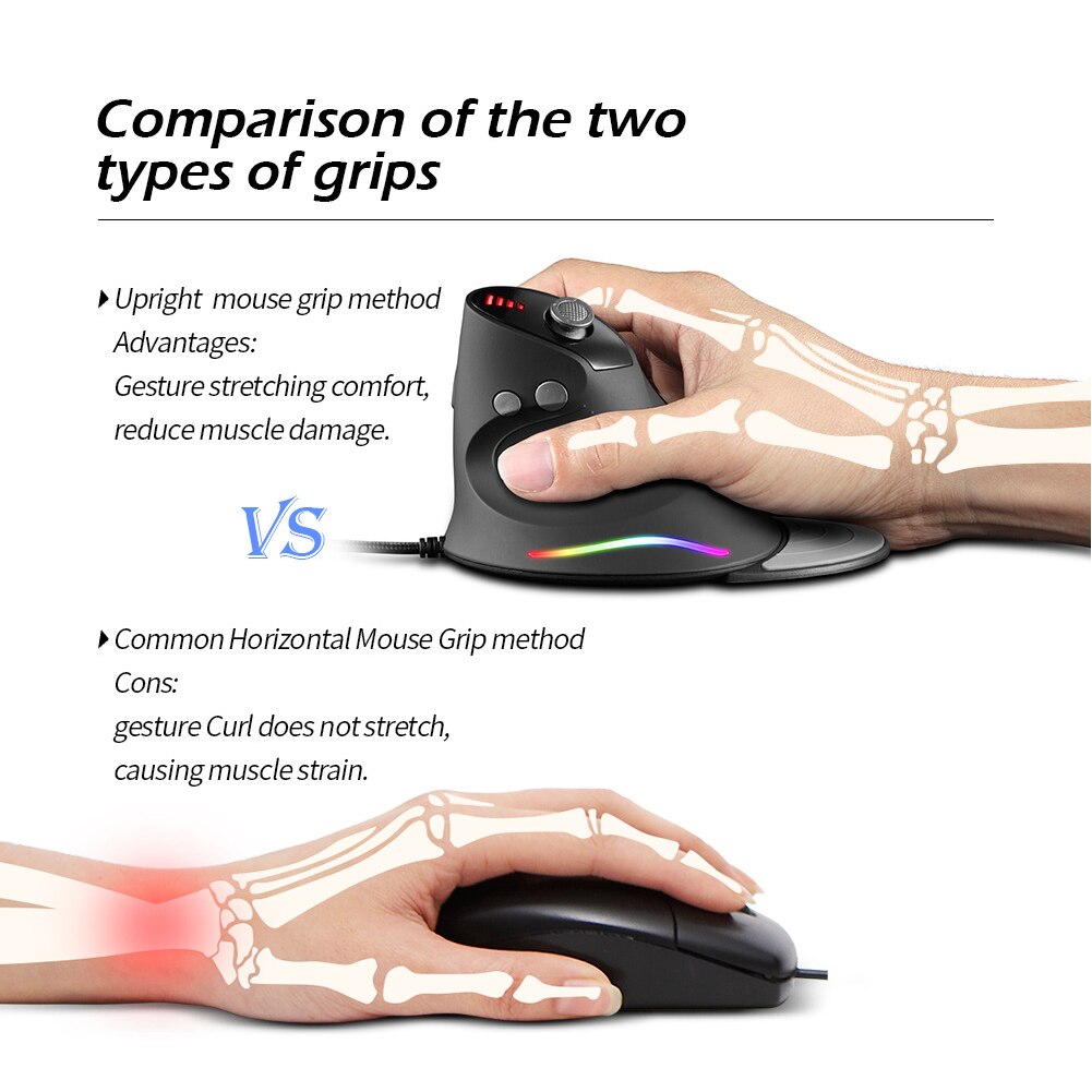 ZELOTES – souris optique de jeu C-10 DPI, 5 Modes, verticale, avec lumière LED RGB, pour ordinateur de bureau, PC et Notebook, 10000