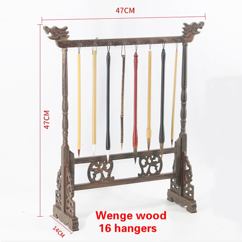 Unieke Solid Wenge Hout Schrijven Borstel Houder 12 Hangers Kalligrafie Penhouder Studie Schat Traditionele Schilderen Borstel Rack: E