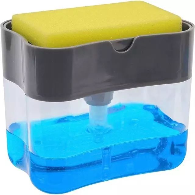 Plastic 2-In-1 Spons Doos Met Zeepdispenser Dubbele Laag Keuken Zeepdispenser Spons Scrubber Houder Case WJ608: gray
