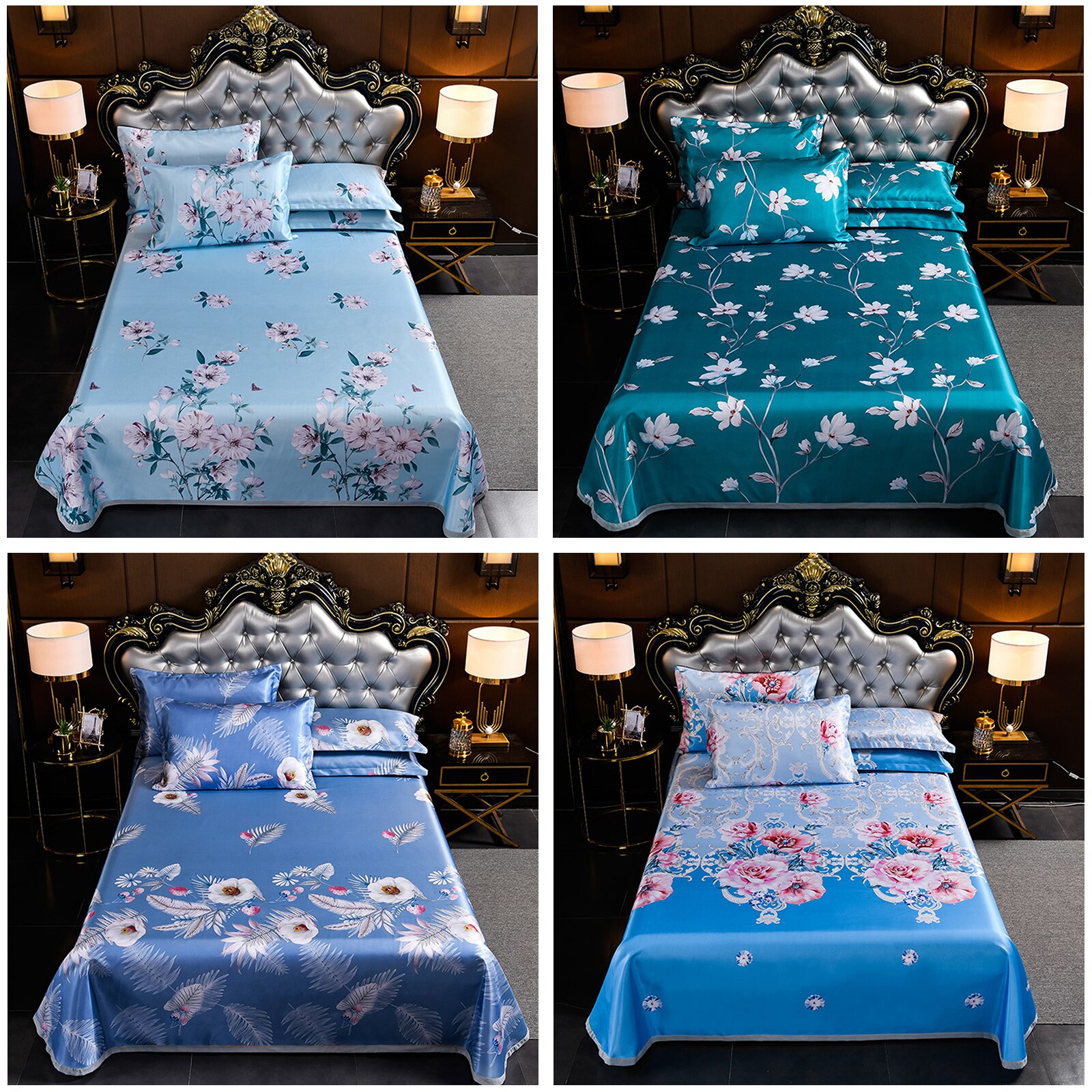 1Pc Zomer Mat + 2 Stuks Kussensloop 2 * Plant Bloem Polyester Ijs Zijde Mat Driedelige Set (160X230Cm)