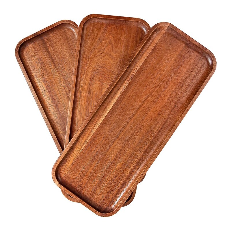 Solid Wood Dinner Plate Rectangular Wooden Dinner Plate with Raised Lips for Finger Food Appetizer Cheese Board: Default Title