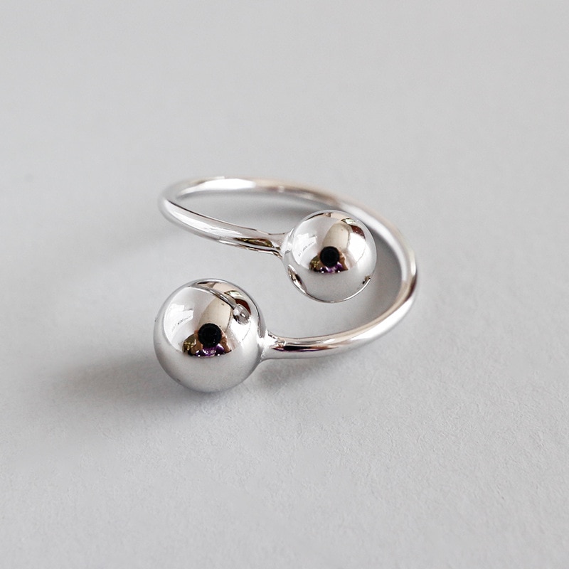 100% 925 sterling zilveren dubbele bolringen voor dames accessoires ringen, trendy opening verstelbare ring bague femme 925 sieraden